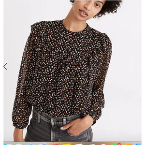 Madewell Georgette Mock-neck Ruffle-Yoke Puff-Sleeve Top